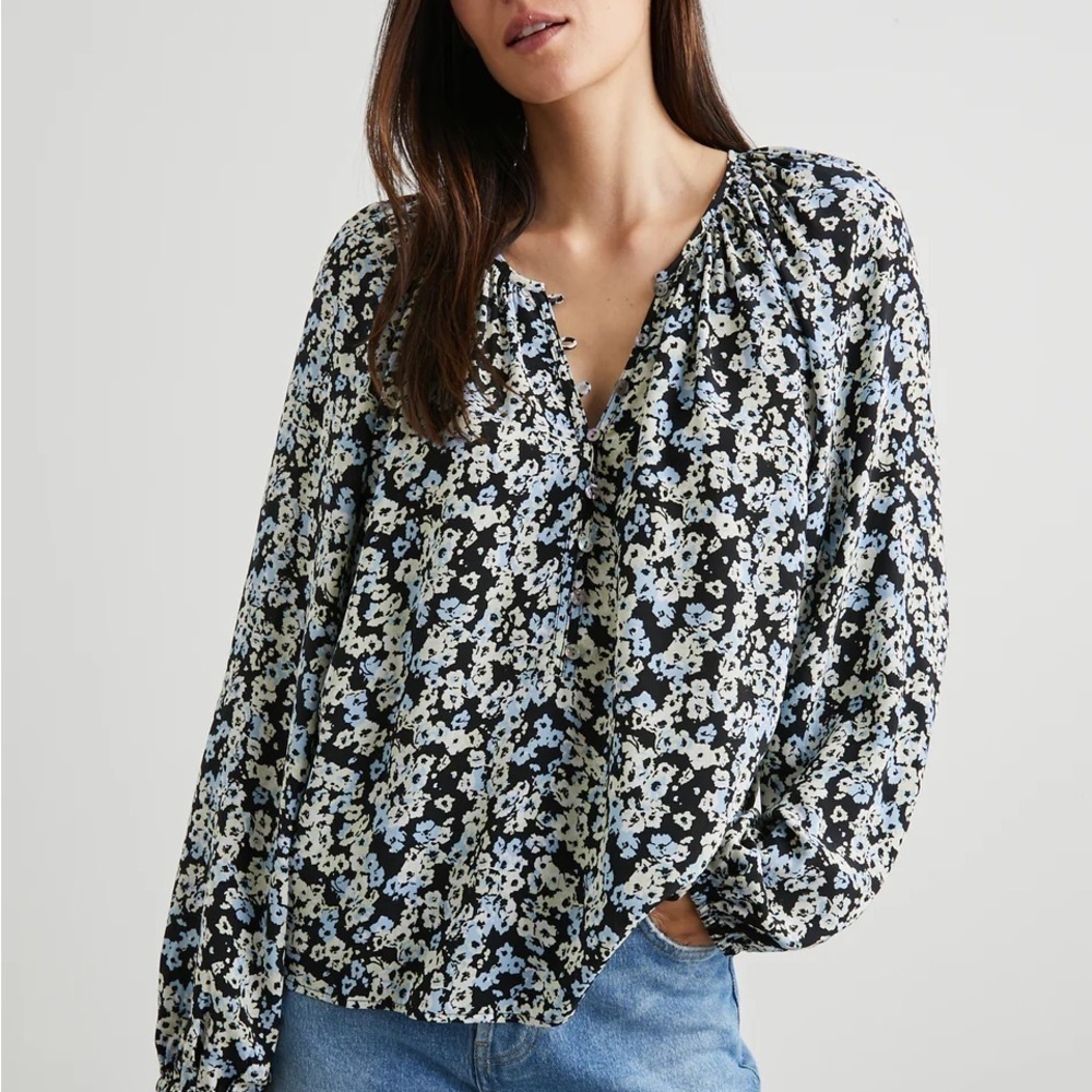 Rails NWT Indi Top Midnight Meadow Floral size XL Long Sleeve Popover - Picture 1 of 13